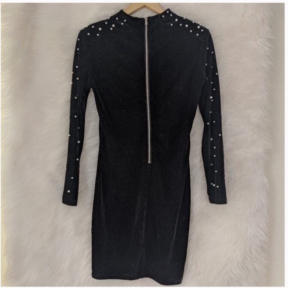 Pearl Embellished Black Velvet Dress - Picture 3 of 5